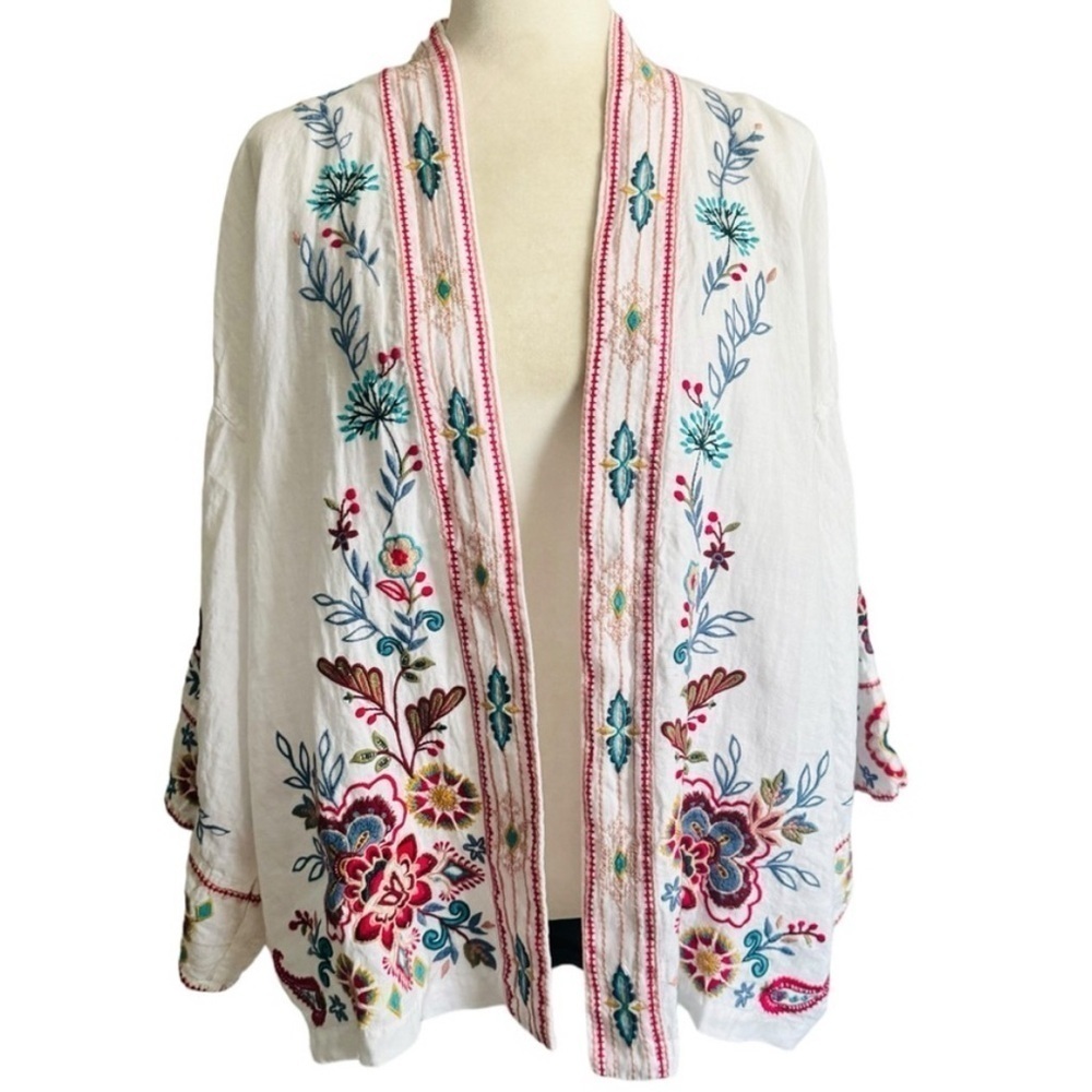 JOHNNY WAS SICILIA EMBROIDERED LINEN KIMONO NWT - Picture 6 of 11